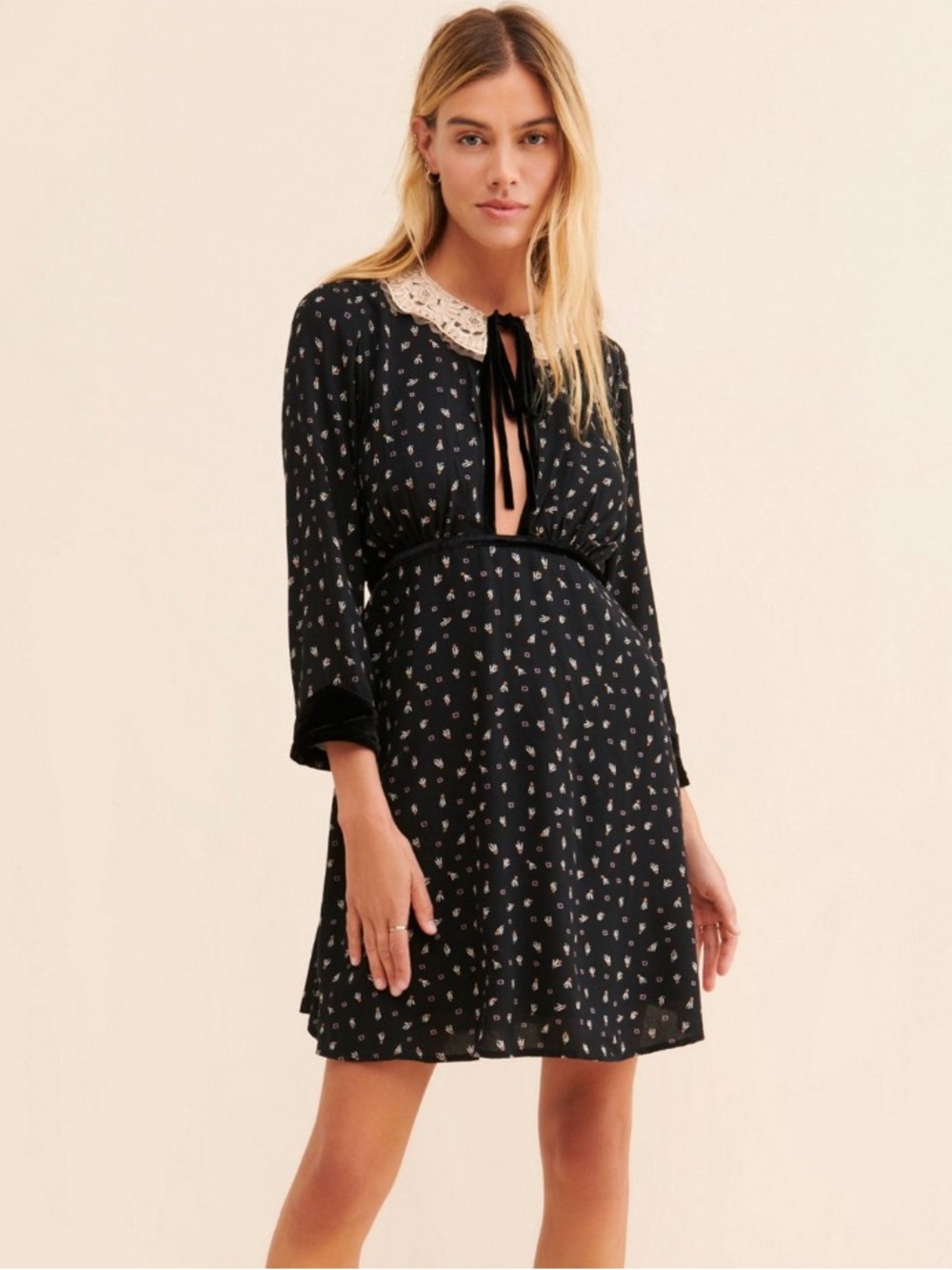 Free People Delfina Mini Dress Coquette Retro CottageCore Whimsical Romantic M